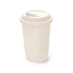 Branded reusable travel plastic cup with lid, 450 ml off white colour