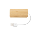 Bamboo USB 2.0 hub with USB-C port and cable, with logo natural colour first view