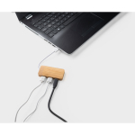 Bamboo USB 2.0 hub with USB-C port and cable, with logo natural colour fourth view
