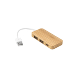 Bamboo USB 2.0 hub with USB-C port and cable, with logo natural colour