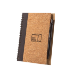 Cork and RPET hard cover notebook with pen, B6, plain pages black colour image with logo