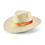 Straw hat with band white colour image with logo