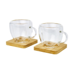 Set of 2 espresso glasses with bamboo coasters, 100ml transparent colour