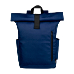 Water-resistant roll-top laptop backpack, recycled polyester 15.6” navy-blue colour