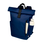 Water-resistant roll-top laptop backpack, recycled polyester 15.6” navy-blue colour