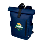 Water-resistant roll-top laptop backpack, recycled polyester 15.6” navy-blue colour