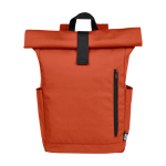 Water-resistant roll-top laptop backpack, recycled polyester 15.6” salmon colour second front view