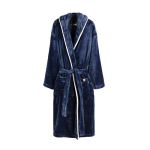 Premium fleece bathrobe with hood and pockets, size L/XL navy-blue colour second view