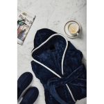 Premium fleece bathrobe with hood and pockets, size L/XL navy-blue colour ambient view