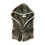Premium fleece bathrobe with hood and pockets, size L/XL dark green colour