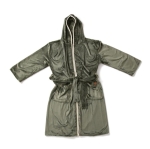 Premium fleece bathrobe with hood and pockets, size L/XL dark green colour