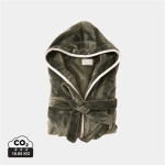 Premium fleece bathrobe with hood and pockets, size L/XL dark green colour