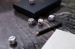 Five dice game in elegant box with notepad and pencil navy-blue colour