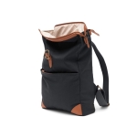Recycled polyester laptop backpack with buckle closure dark grey colour