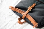 Recycled polyester laptop backpack with buckle closure dark grey colour