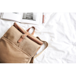 Recycled polyester laptop backpack with buckle closure light brown colour ambient view