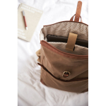 Recycled polyester laptop backpack with buckle closure light brown colour ambient view 4