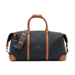 Recycled polyester weekend travel bag dark grey colour view with logo