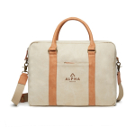Elegant padded recycled laptop briefcase, 16” beige colour view with logo