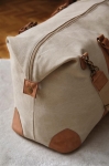 Quality, promotional recycled canvas weekend bag beige colour