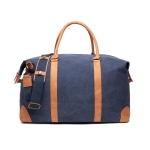 Quality, promotional recycled canvas weekend bag navy-blue colour