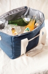 Recycled cooler bag basket with shoulder strap blue colour