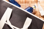 Recycled tote-style cooler bag with elegant details black colour