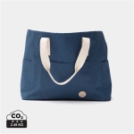 Elegant recycled beach bag with double handles blue colour