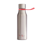 Stainless steel bottle with coloured strap, 550 ml red colour view with logo