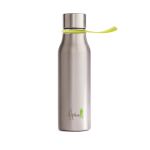 Stainless steel bottle with coloured strap, 550 ml lime colour view with logo