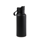 Promotional thermal bottle with handle and push-button lid, 500 ml black colour