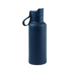 Promotional thermal bottle with handle and push-button lid, 500 ml blue colour