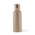Promotional thermal bottle with handle and push-button lid, 500 ml beige colour