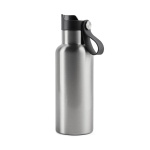 Promotional thermal bottle with handle and push-button lid, 500 ml silver colour
