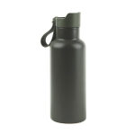 Promotional thermal bottle with handle and push-button lid, 500 ml dark green colour