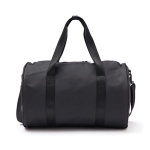 Synthetic leather sports or travel bag with shoulder strap black colour