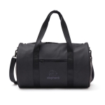 Synthetic leather sports or travel bag with shoulder strap black colour