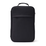 Modern vegan leather travel backpack with trolley strap black colour
