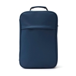 Modern vegan leather travel backpack with trolley strap blue colour