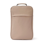 Modern vegan leather travel backpack with trolley strap beige colour