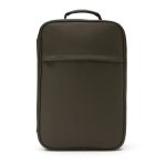 Modern vegan leather travel backpack with trolley strap dark green colour