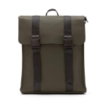 Water-repellent vegan leather travel backpack dark green colour