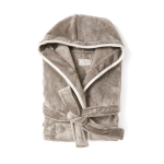 Premium fleece bathrobe with hood and pockets, size S/M grey colour