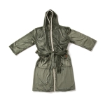 Premium fleece bathrobe with hood and pockets, size S/M dark green colour