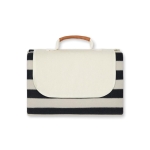 Striped picnic blanket in fleece and cotton with carry handle black colour