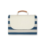 Striped picnic blanket in fleece and cotton with carry handle navy-blue colour