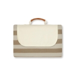 Striped picnic blanket in fleece and cotton with carry handle light brown colour