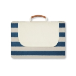 Large striped picnic blanket in fleece, 150 × 200 cm navy-blue colour