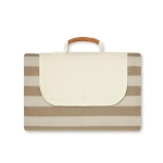Large striped picnic blanket in fleece, 150 × 200 cm light brown colour