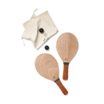 Elegant beach tennis set with two rackets and two balls wood colour
